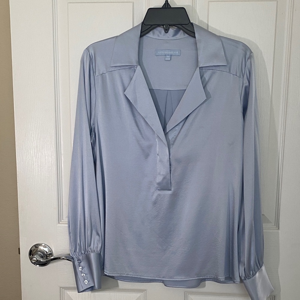 ANTONIO MELANI Soft Blue Satin Blouse